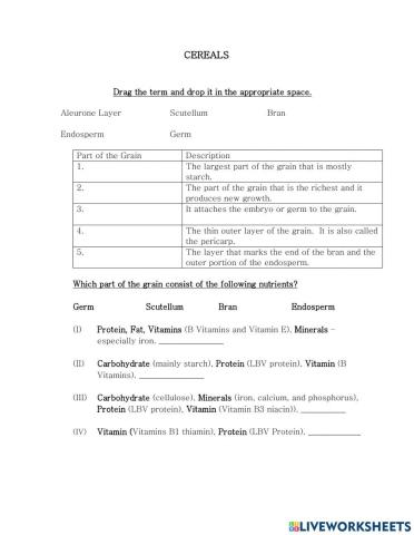 Cereal Grains - Nutrients