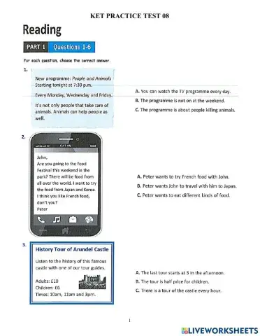 KET Practice Test 08-Reading
