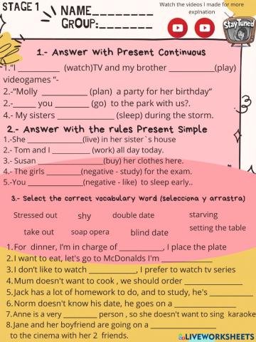 Present Simple And present Continuous stage 1