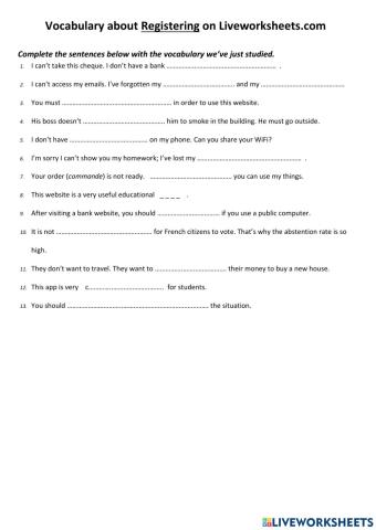 Voc Registering on liveworksheets.com