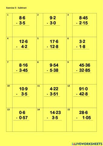 L3 subtracting decimals