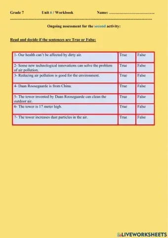 Unit 6 Workbook -Grade 7th