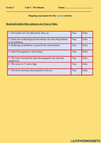 Unit 6 Workbook -Grade 7th