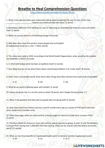 Breathe to Heal Comprehension Questions