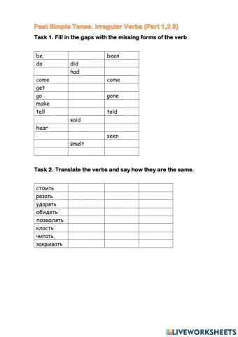 Past Simple Irregular verbs