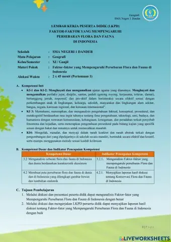 LKPD Faktor-faktor yang Mempengaruhi Persebaran Flora dan Fauna Di Indonesia