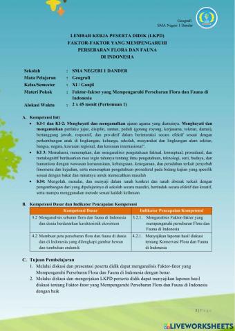 LKPD Faktor-faktor yang Mempengaruhi Persebaran Flora dan Fauna Di Indonesia