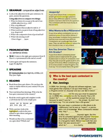 Quiz Night Grammar and Reading