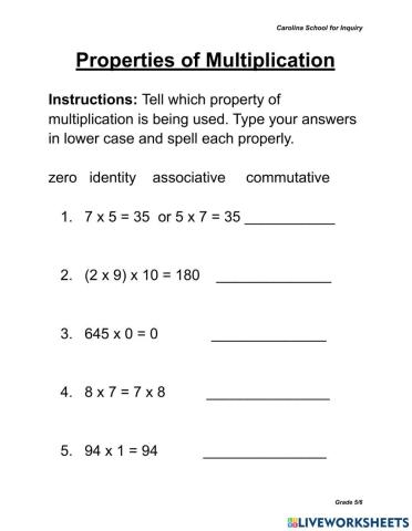 Properties of Multiplication