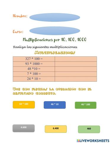 Multiplicación de 10,100,1000