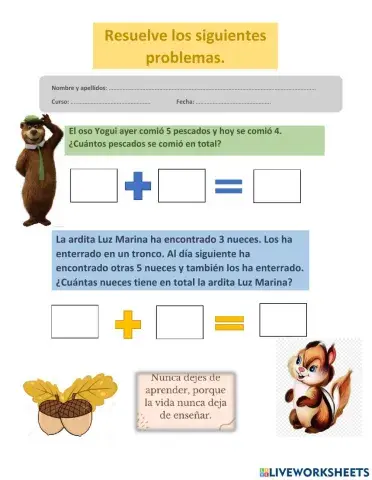 Fichas didácticas suma y Grafica de barras