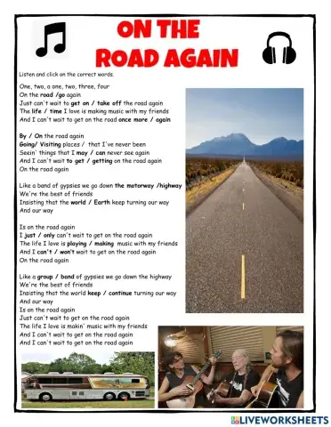 -On the Road Again- Willie Nelson Song Activity