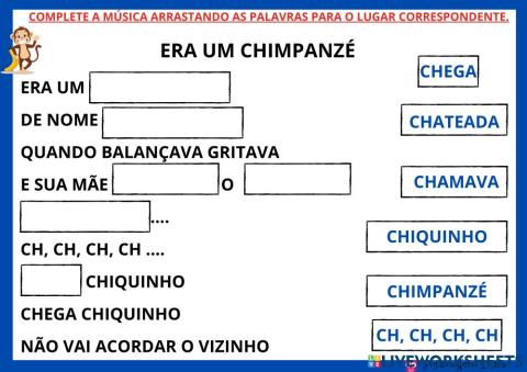 Texto lacunado : chimpanzé chiquinho