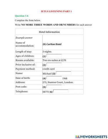 IELTS listening Part 1