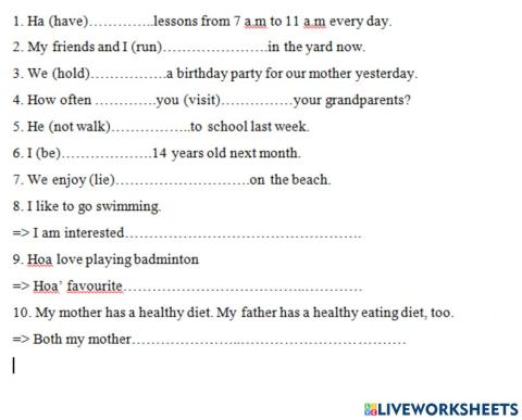 Toi qkd, viet lai cau so thich, ghep lop 7