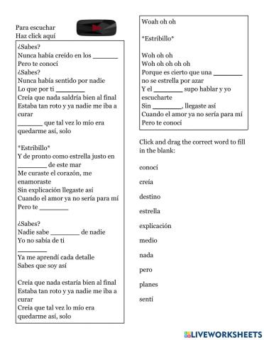 Cloze Activity - Canción