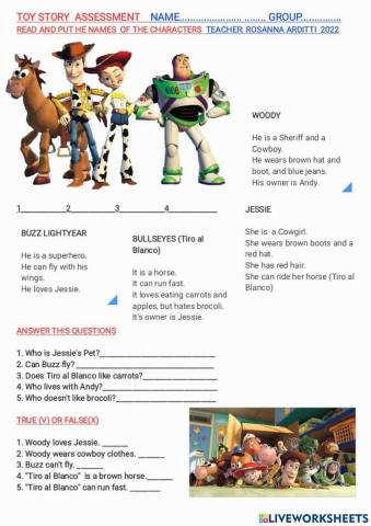 TOY sTORY rEADING cOMPREHENSION ASSESSMENT
