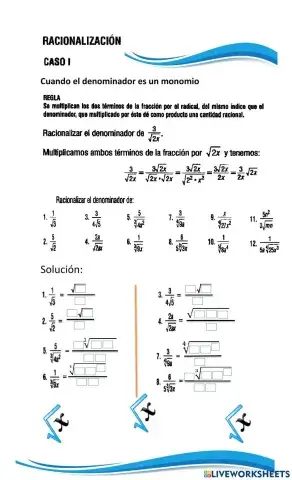 Racionalización cuando el denominador es un monomio