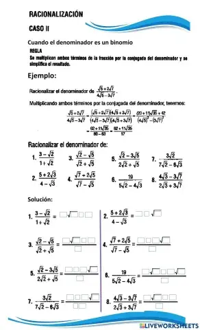 Racionalización cuando el denominador es un binomio