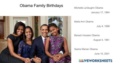 Obama Family Birthdays
