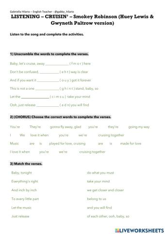 LISTENING – CRUISIN’ – Smokey Robinson (Huey Lewis & Gwyneth Paltrow version)