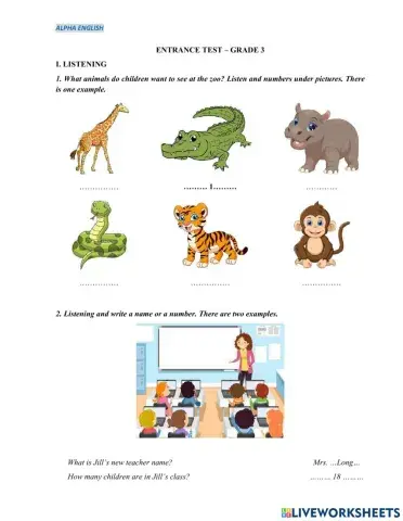 Bài test đầu vào Khối 3