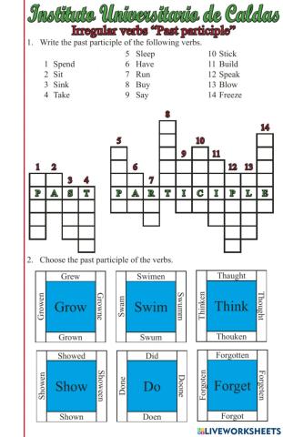 Past participle Irregular verbs