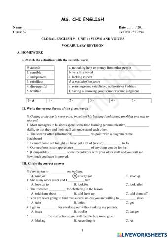 Foreign Teacher-S9-Week 3-U1-Vocab revision