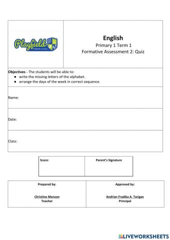 P1 English Formative Assessment 2