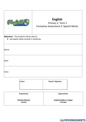 Primary 3 English  Formative Assessment 2