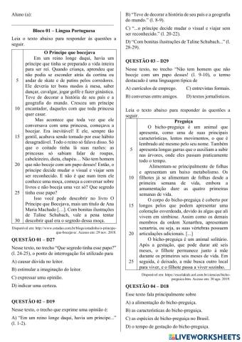 Atividade de Preparação Para o SPAECE - LP - 5° Ano B-C