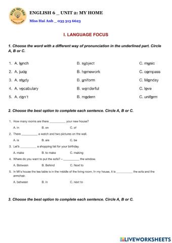 ENGLISH 6 -UNIT 2: MY HOME