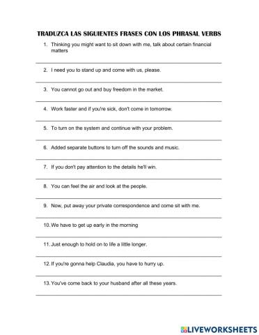 Traduccion oraciones con phrasal verbs