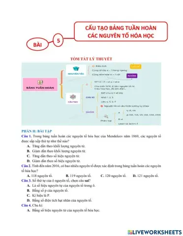 Cấu tạo bảng tuần hoàn các nguyên tố hóa học