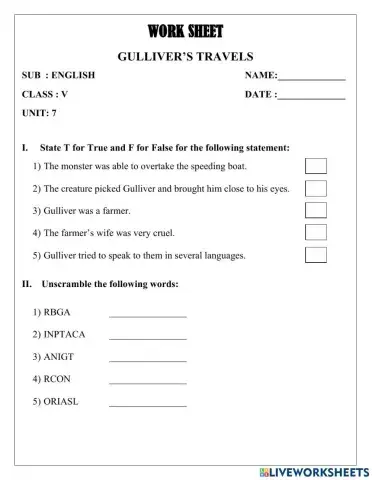 English unit 7 Gulliver's travels