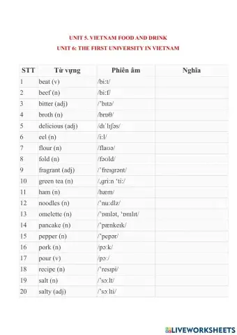 Vocabulay unit 5+6 grade 7