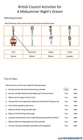 A Midsummer Night's Dream Activity to go along with British Council Story