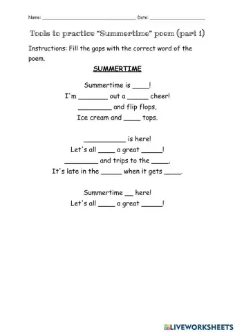 Tools to practice -Summertime- poem (Part 1)