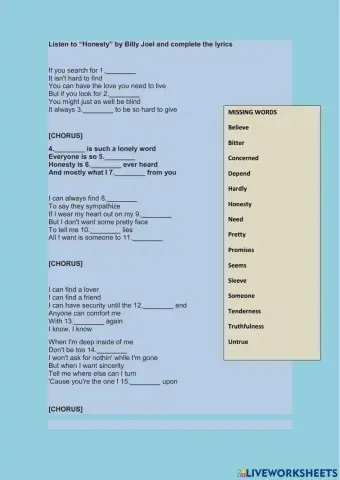 A2 song worksheet -Honesty- Billy Joel