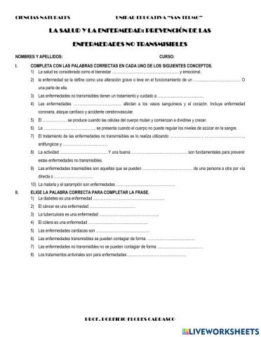 Salud y enfermedad:prevencion de enfermedades  no transmisibles