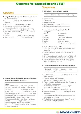 Outcomes Pre-Intermediate unit 2 TEST