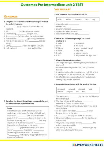 Outcomes Pre-Intermediate unit 2 TEST