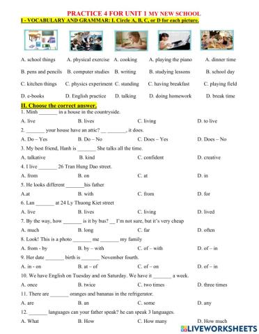 G6-practice 4 for unit 1 my new school