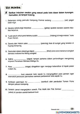 Bahasa Melayu - Kata Berimbuhan Set 1