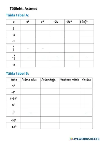 Tööleht ASTMED 7.kl