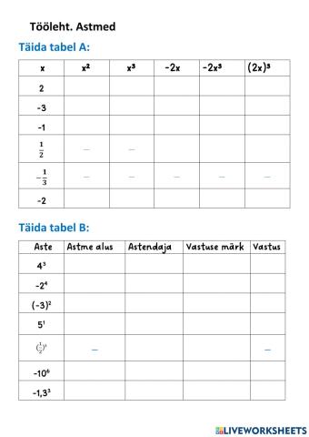 Tööleht ASTMED 7.kl