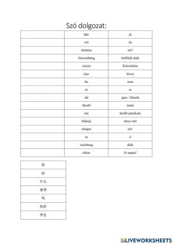 Szó dolgozat Boya 1. 1. lecke