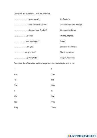 Preguntas y pasado verbo be