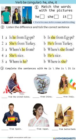 Verb be: he, she, it