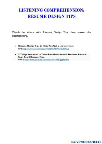 Listening Comprehension: Resume Design Tips
